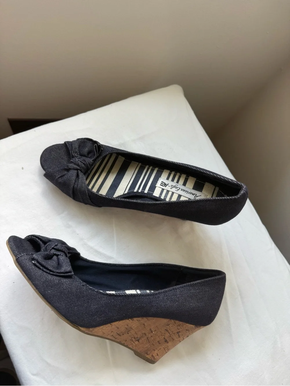 American Eagle Blue Peep-Toe wedge flats Size 8.5